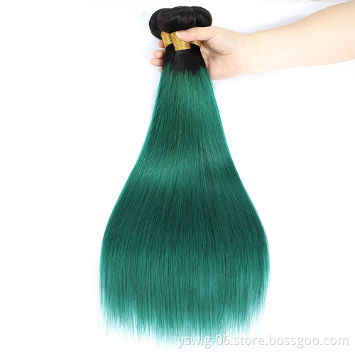 2021 New Arrival Ombre Color 1b/Green# Brazilian Virgin Straight Human Hair Weave Extensions